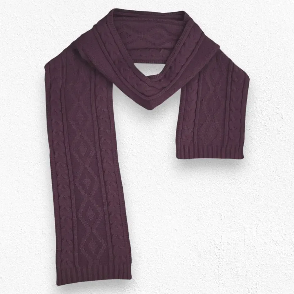 Y2K Isotoner Burgundy Wide Knitted Rectangle Midweight Acrylic Cozy Scarf OSFM